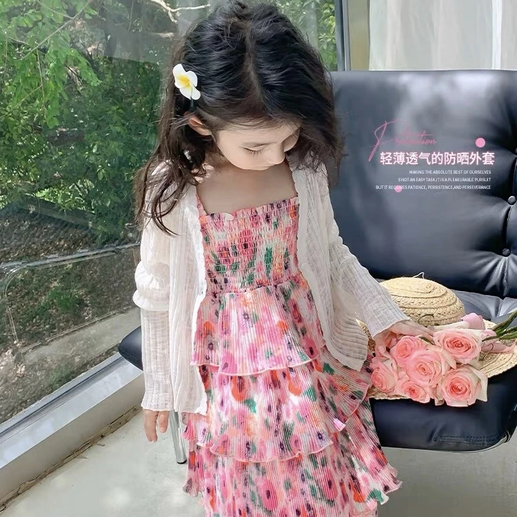 女童衣夏季2025新款轻薄透气女孩防紫外线洋气外套儿童吊带裙