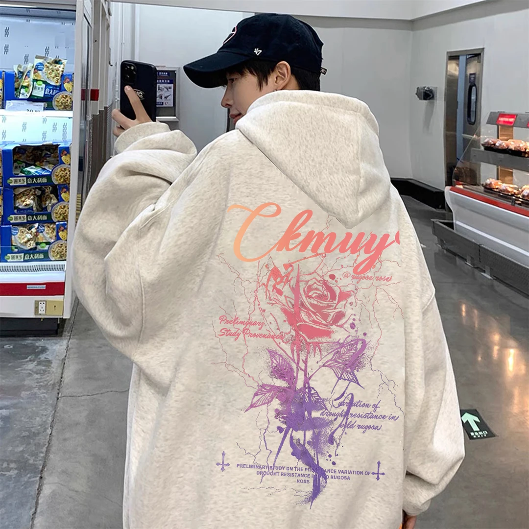 重磅加绒加厚连帽卫衣宽松双层帽涂鸦美式男女同款男装秋冬季长袖