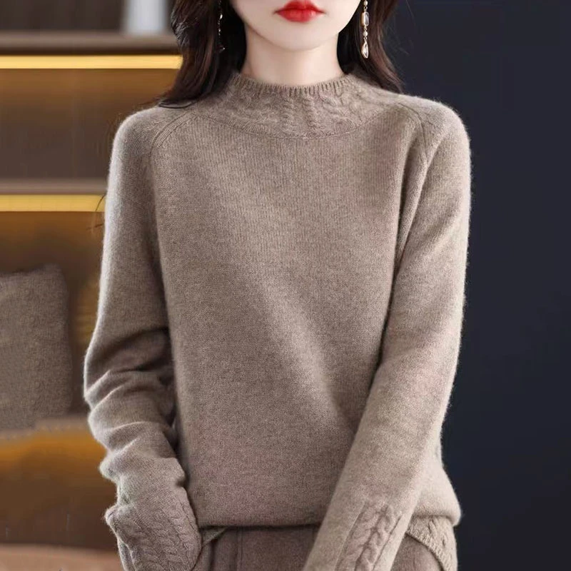 秋冬大码女装厚款打底针织羊毛衫女宽松显瘦时尚简约纯色百搭毛衣