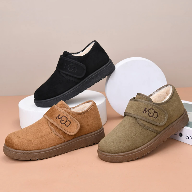 2025冬季新款加绒毛毛乐福鞋外穿保暖棉鞋妈妈鞋厚底勃肯雪地靴女