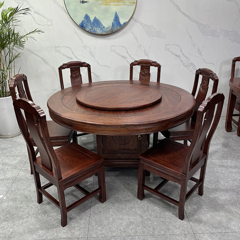 中式实木餐桌餐厅家用吃饭圆桌椅组合