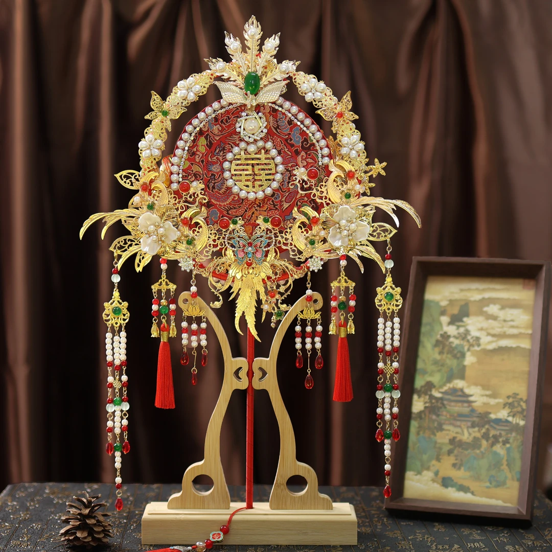 古风新娘结婚婚礼高级感双面喜扇秀禾手持遮面DIY材料包和成品扇