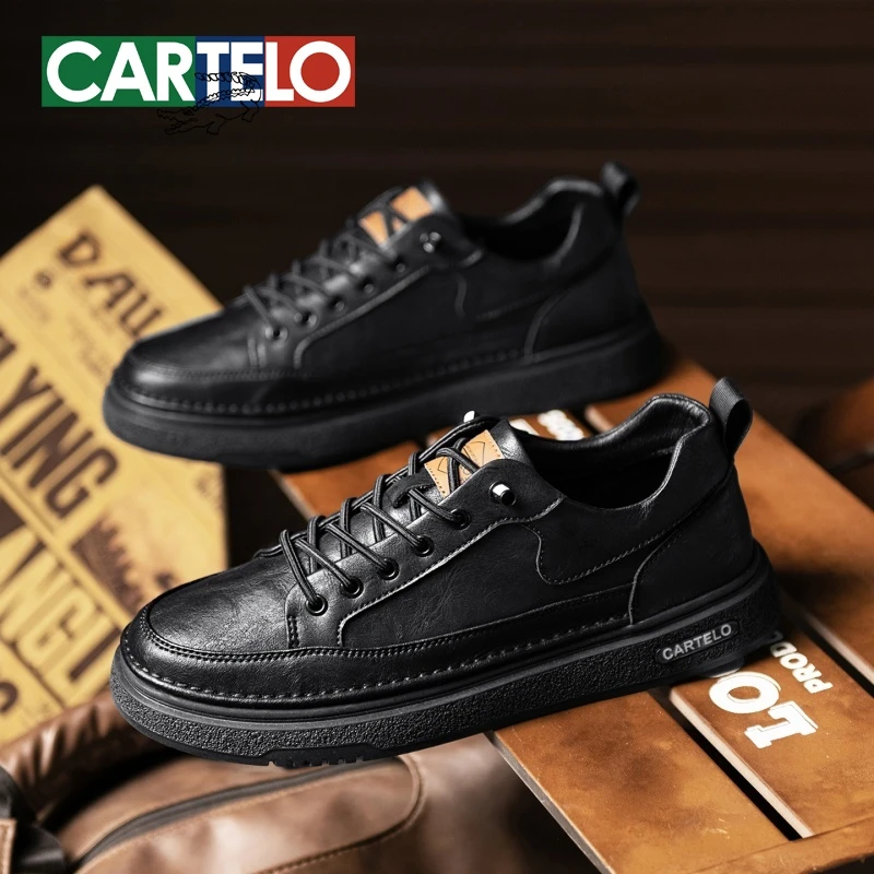 卡帝乐鳄鱼男鞋休闲新款秋冬季英伦低帮商务皮鞋厚底工装板鞋男款