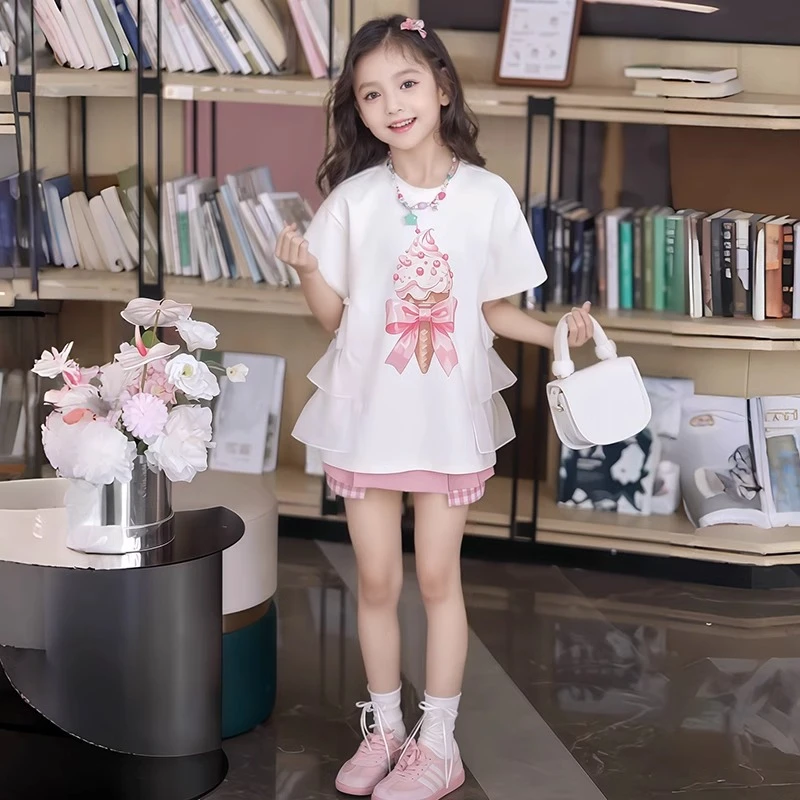 女童短袖T恤夏季2025新款韩版休闲儿童夏装圆领时尚洋气女孩上衣