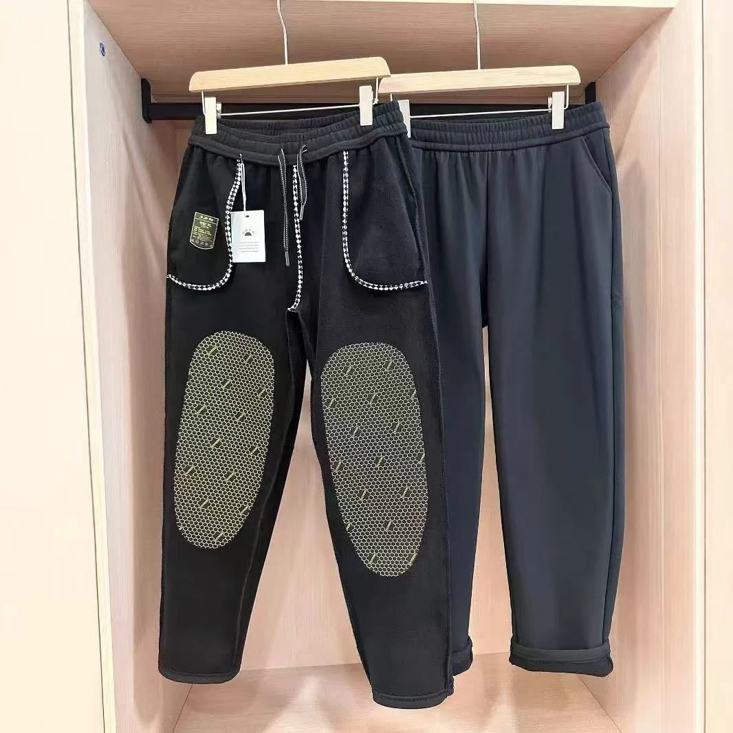 直筒裤高腰保暖束脚裤纯色休闲裤加绒休闲拼接弹力防风裤