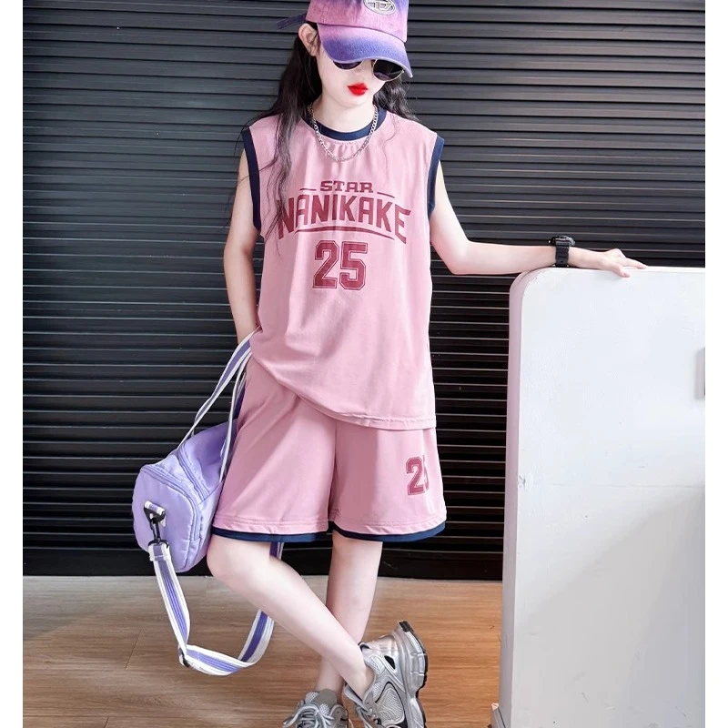 儿童篮球服套装夏装韩版女童短袖运动衣服女大童夏季短裤两件套潮