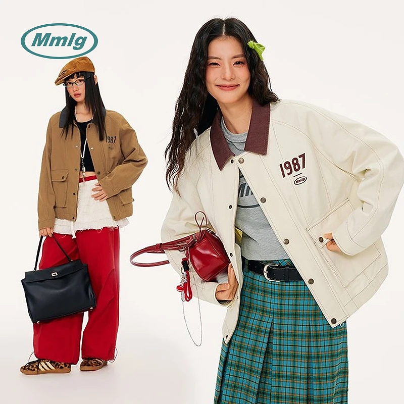 Mmlg2025年秋新款巴恩风复古撞色翻领洗水夹克1987刺绣外套FQW007