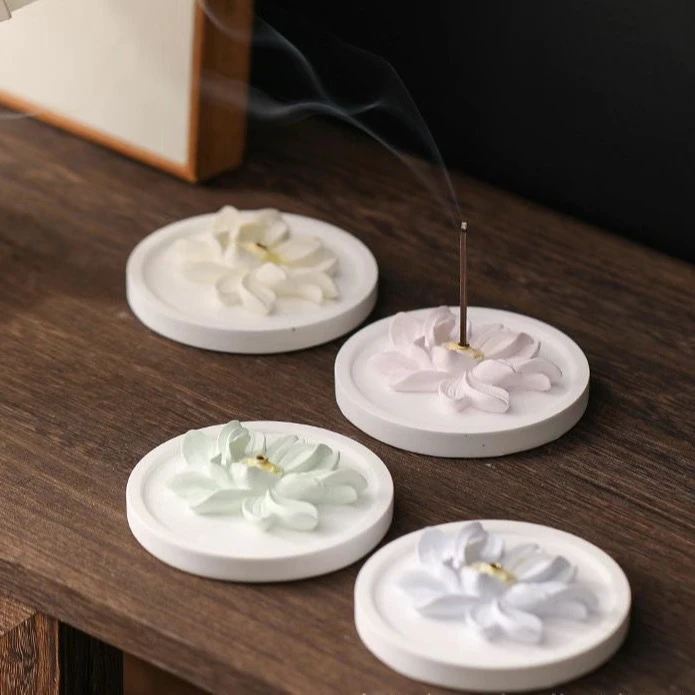 荷花石膏香插沉香檀香线香盘香香炉配件禅意香托创意家用香座