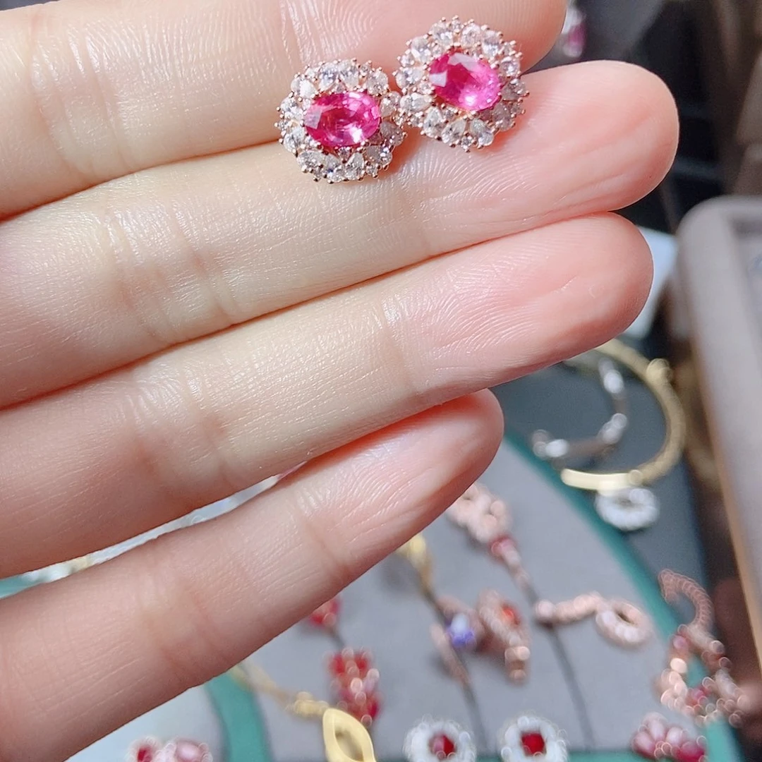 尖晶石耳饰银S925镶嵌