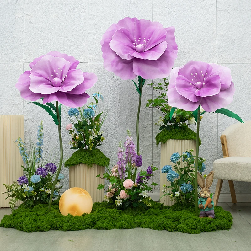 莫奈花园假花仿真花排造景高档地排花橱窗装饰紫色花艺装饰布置