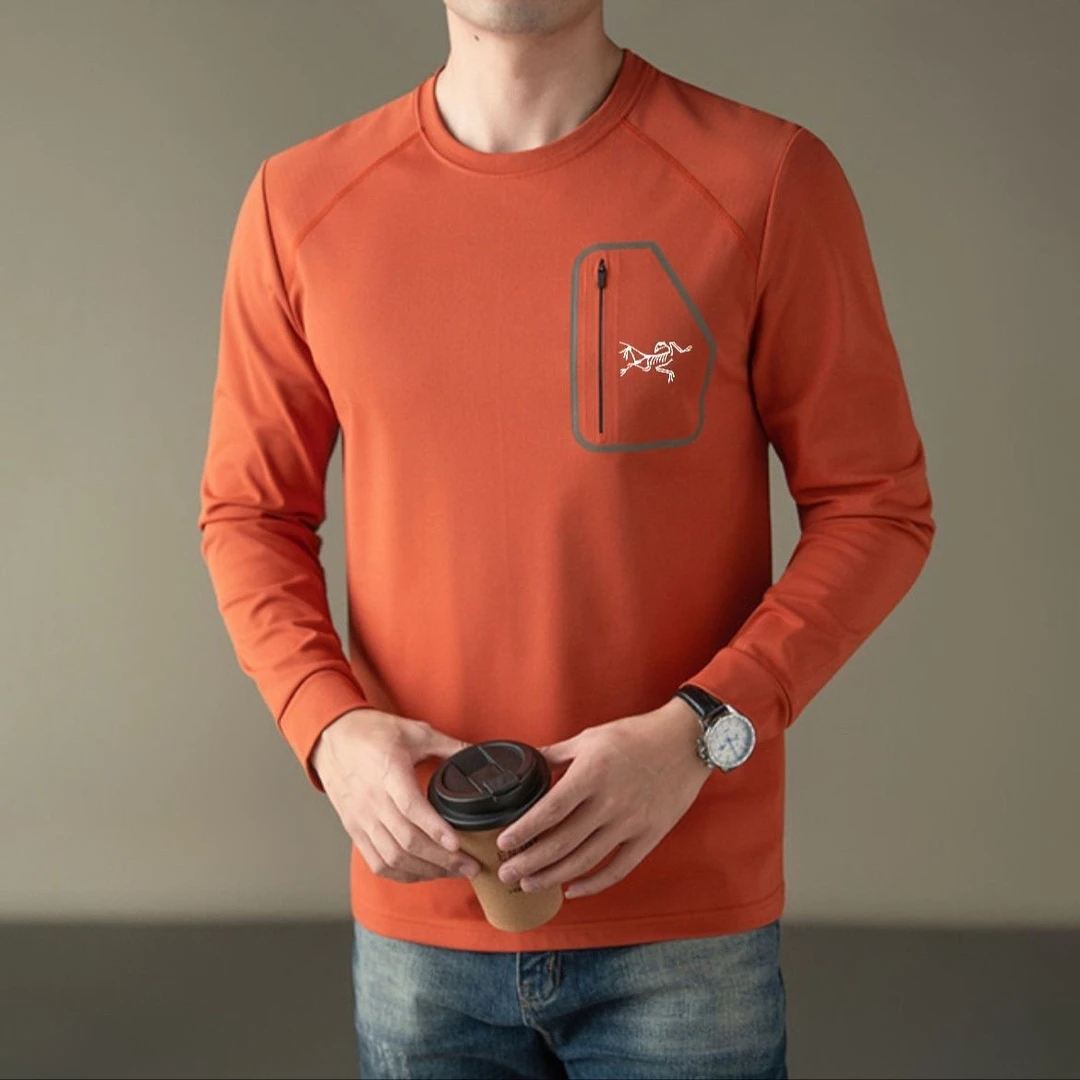 刺绣鸟秋冬季男士印花圆领新款保暖弹力秋冬户外情侣加绒T恤长袖