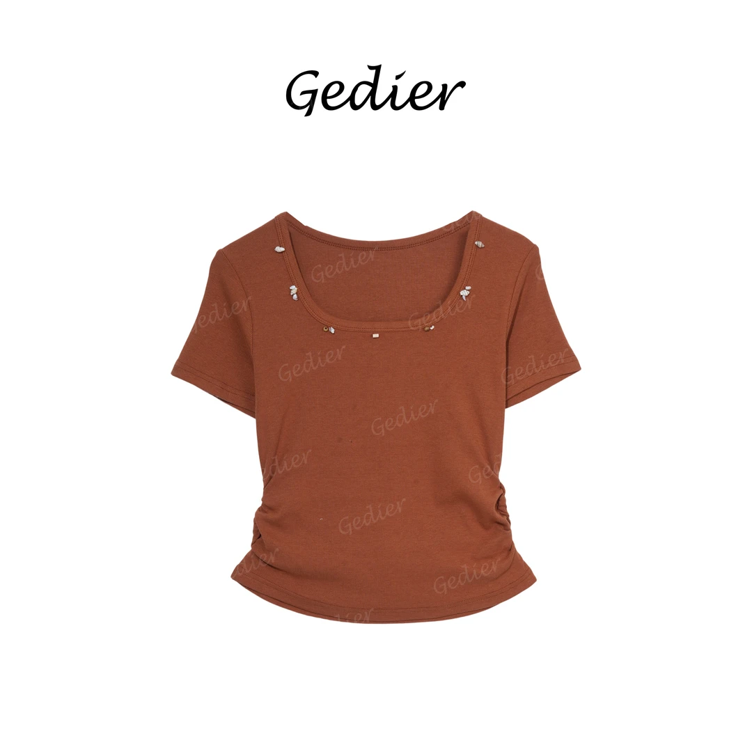 【歌蒂尔】方领钻石点缀领口高级感短袖T恤 TG520763Y