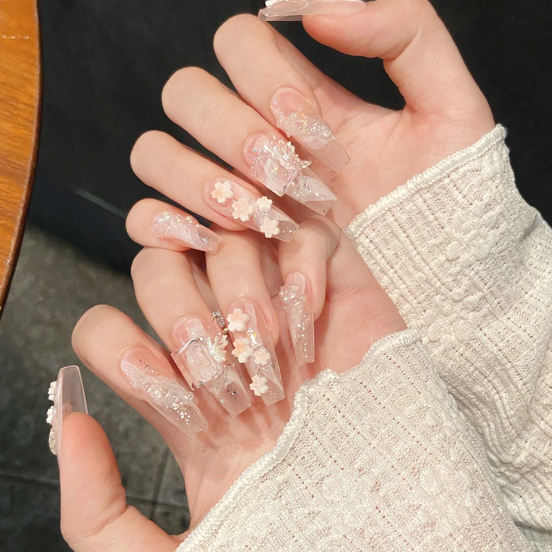 【窗花】2025春夏桃花冻冻冰裸粉春夏国风纯欲温柔高级纯手工穿戴甲