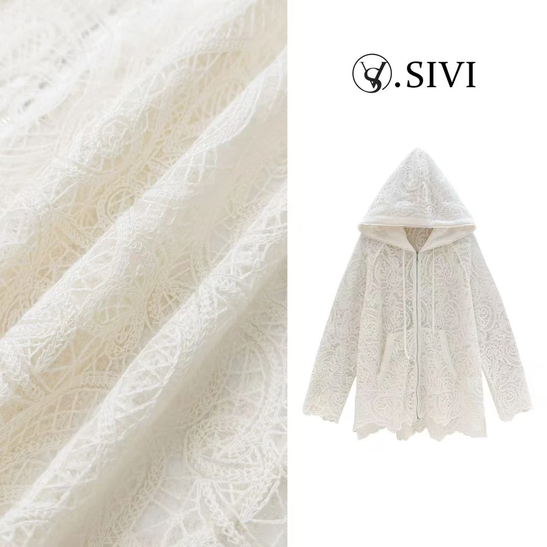 熙薇【春暖花开】2025春季新款时尚气质拉链蕾丝帽衫外套H1241