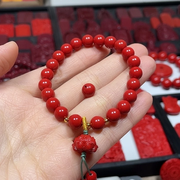 天然辰砂红砂8mm莲花手链