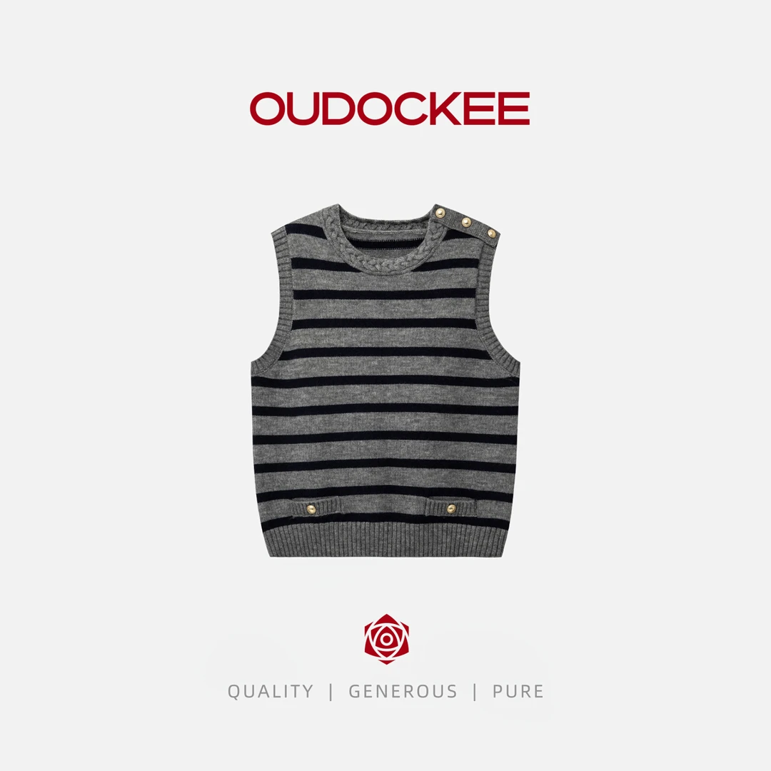 OUDOCKEE 鸥鸥【绵羊绒】马丁 韩系条纹肩膀无袖针织衫 GACX871T