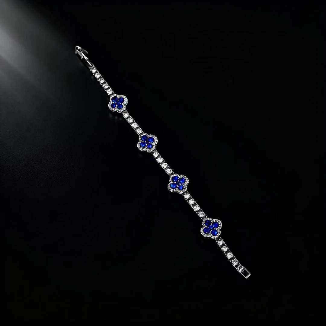 合金手链 【陨灭 梵花冰糖 手链】花花蓝白锆手链国潮风发字嘻哈潮