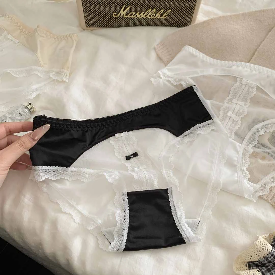 『Black』甜曲山茶 甜美蕾丝内裤女2025新款性感网纱低腰三角裤