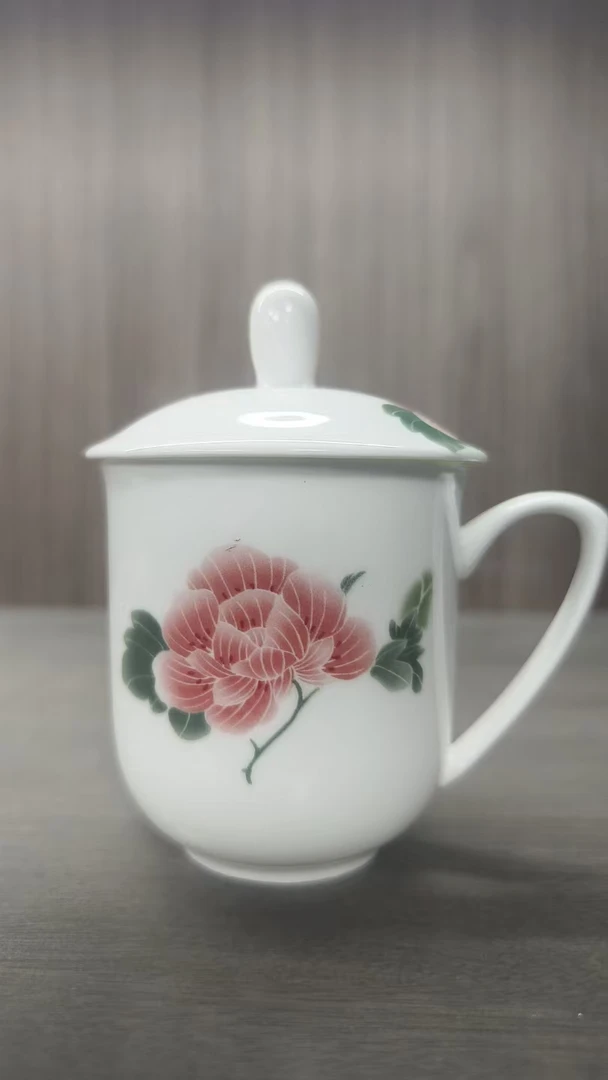 景德镇567老瓷仓芙蓉花办公杯