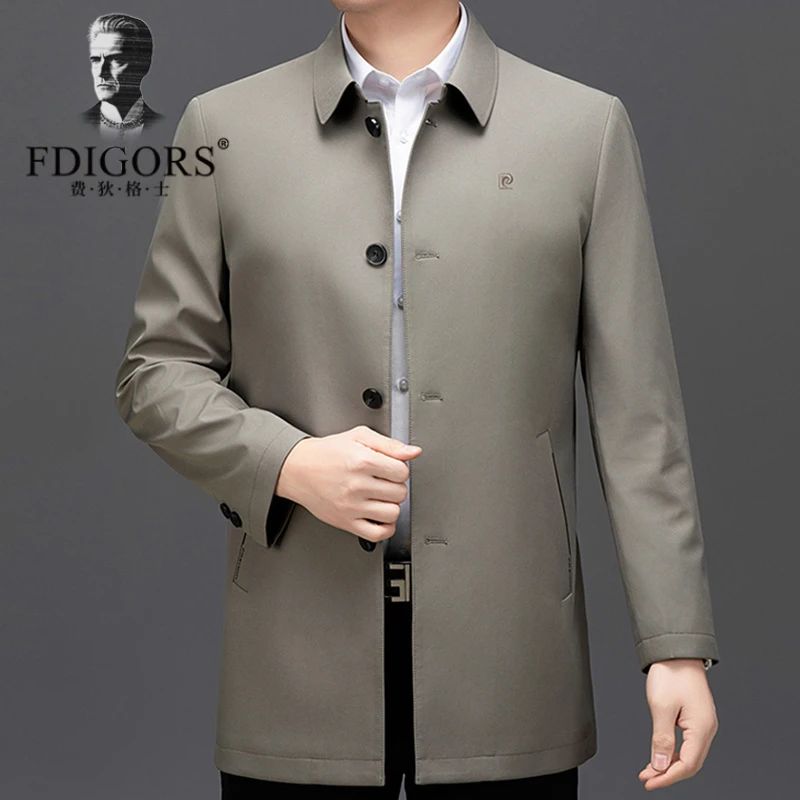 费狄格士男士中长款风衣外套春秋新款商务休闲翻领夹克外套