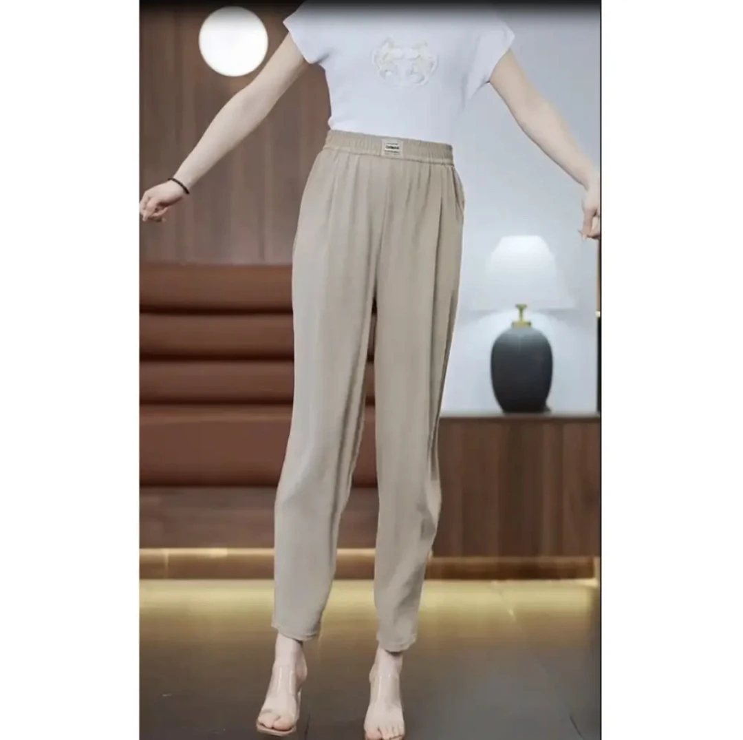 夏季薄款显瘦丝高腰滑凉感休闲裤时尚气质5-24