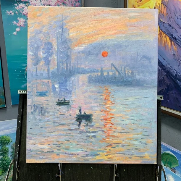 莫奈名画日出印象玄关风景画走廊过道客厅背景墙悬挂尺寸50*60