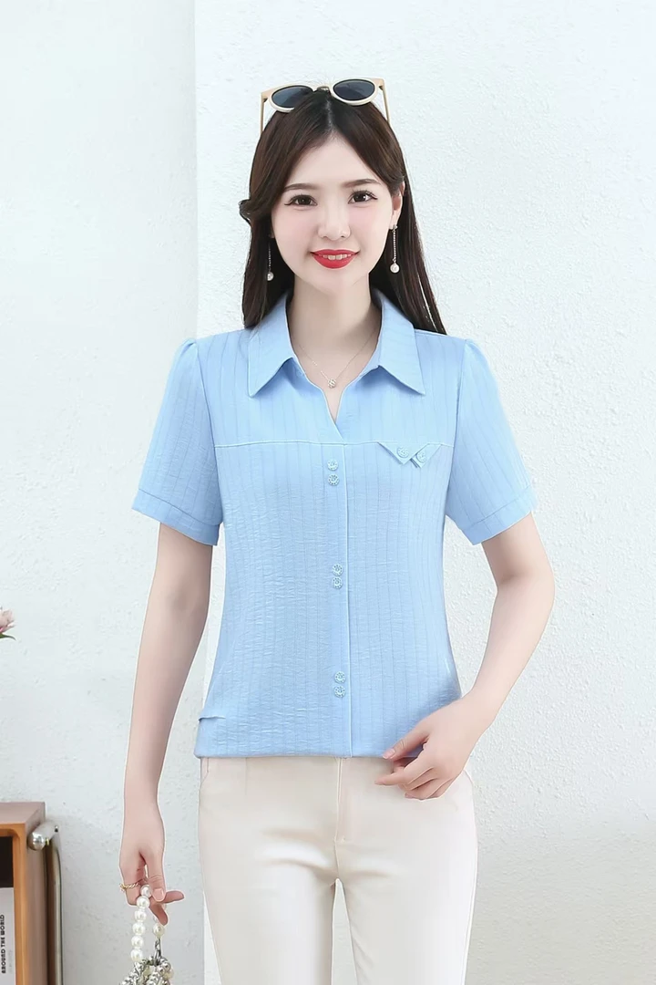 时尚短袖翻领衬衫女2025夏季新款洋气宽松显瘦休闲百搭减龄衬衣