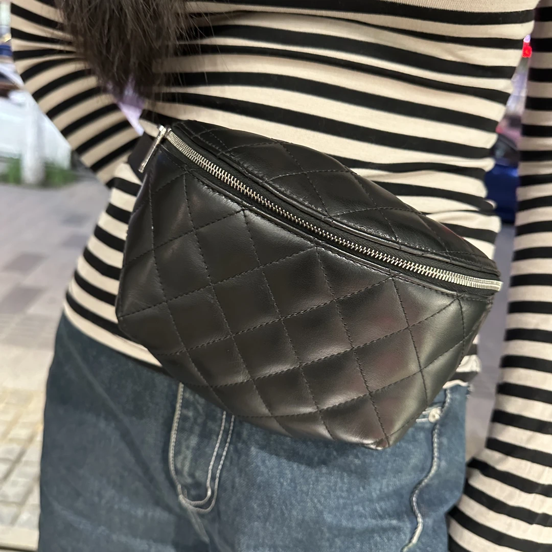 95新 Chanel/香奈儿 Chanel腰包黑色羊皮菱格纹