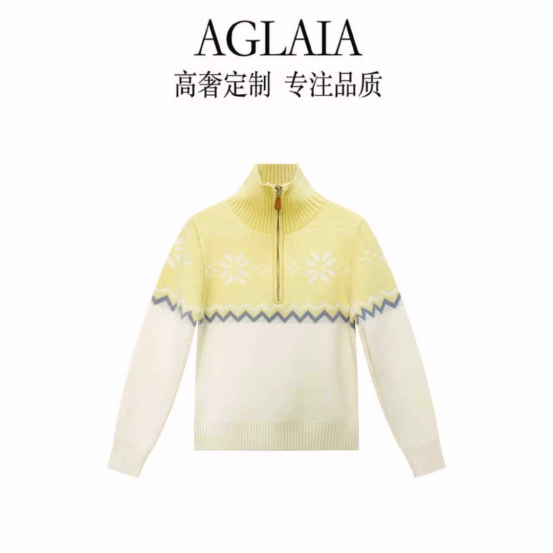 AGLAIA~秋冬新款软糯慵懒套头针织衫女减龄百搭拉链翻领毛衣6512