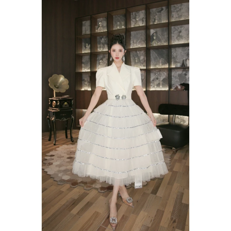 六爻定制 法式气质名媛显瘦优雅时尚连衣裙 61226