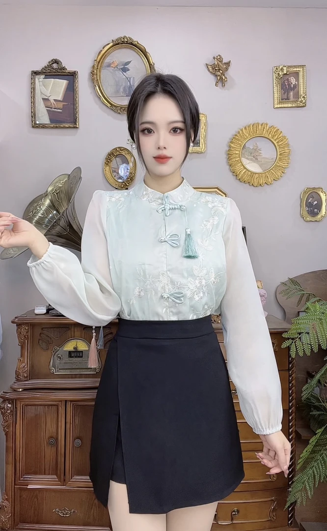 新中式衬衫女春季新款国风盘扣长袖衬衣上衣
