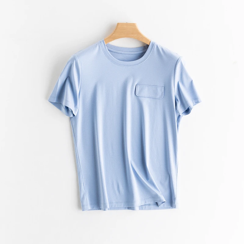 濮天女装T恤桑蚕丝休闲透气女士夏季宽松纯色圆领舒适简约JRM6312