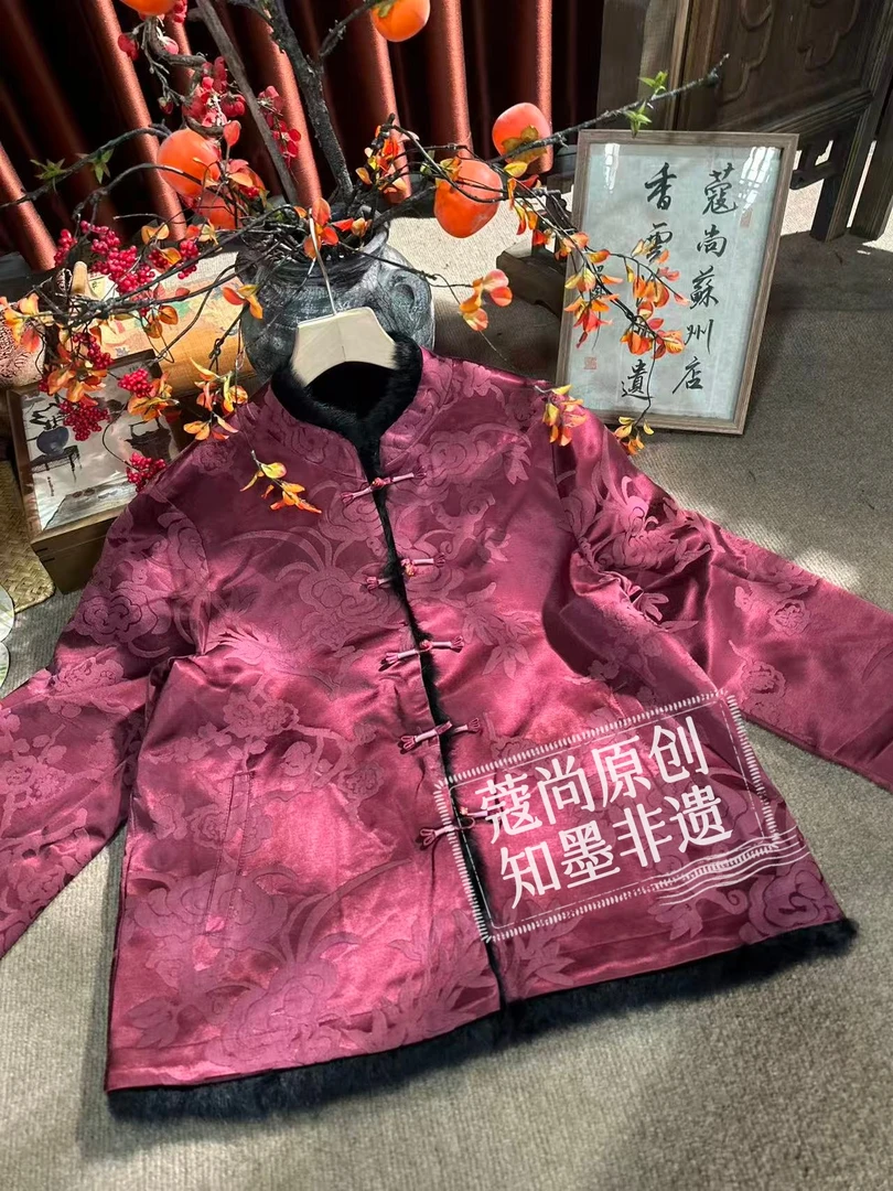 冬季新款新中式国风宽松显瘦植物花卉织花盘扣保暖外套