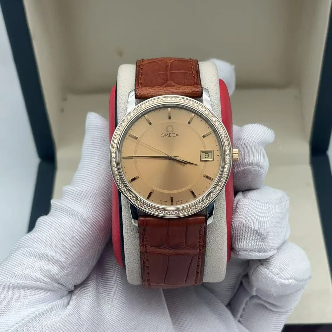 95新 Omega/欧米茄 34.5mm欧米茄 碟飞后镶钻石英男女腕表