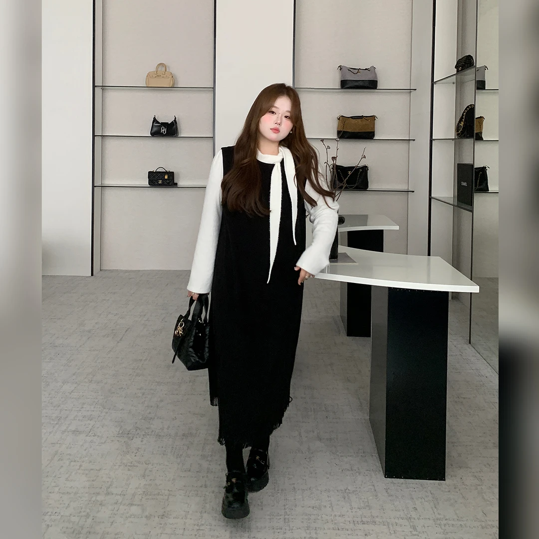 徐达布【济州假期】大码法式针织连衣裙女秋冬宽松裙子L39054C54