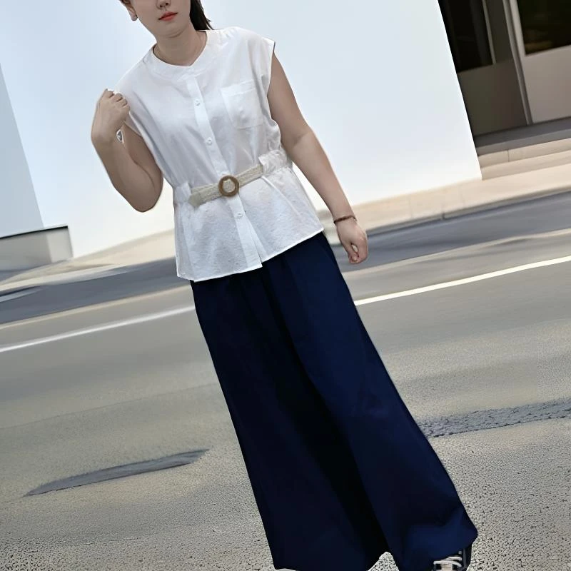 夏季新款法式无袖收腰显瘦女士时尚休闲套装