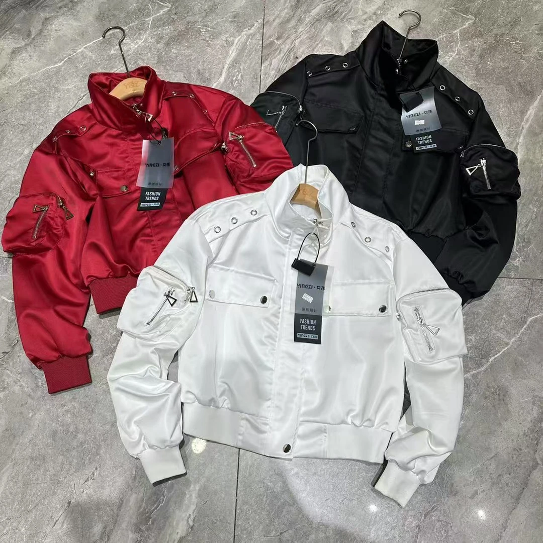 2025小众新款口袋袖子复古重工艺面料短外套女春秋季显瘦机车023