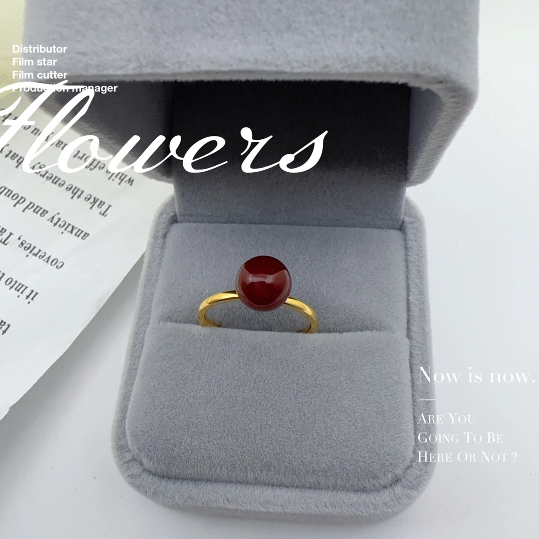 钛钢戒指 【Kiss娜】钛钢2774时尚安可拉红贝珠戒指