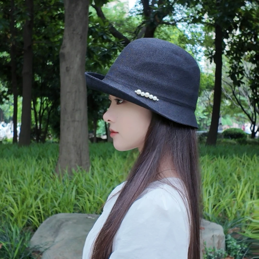 简约日系和纸渔夫帽子女款ins圆顶盆帽夏季透气韩版遮阳防晒帽子