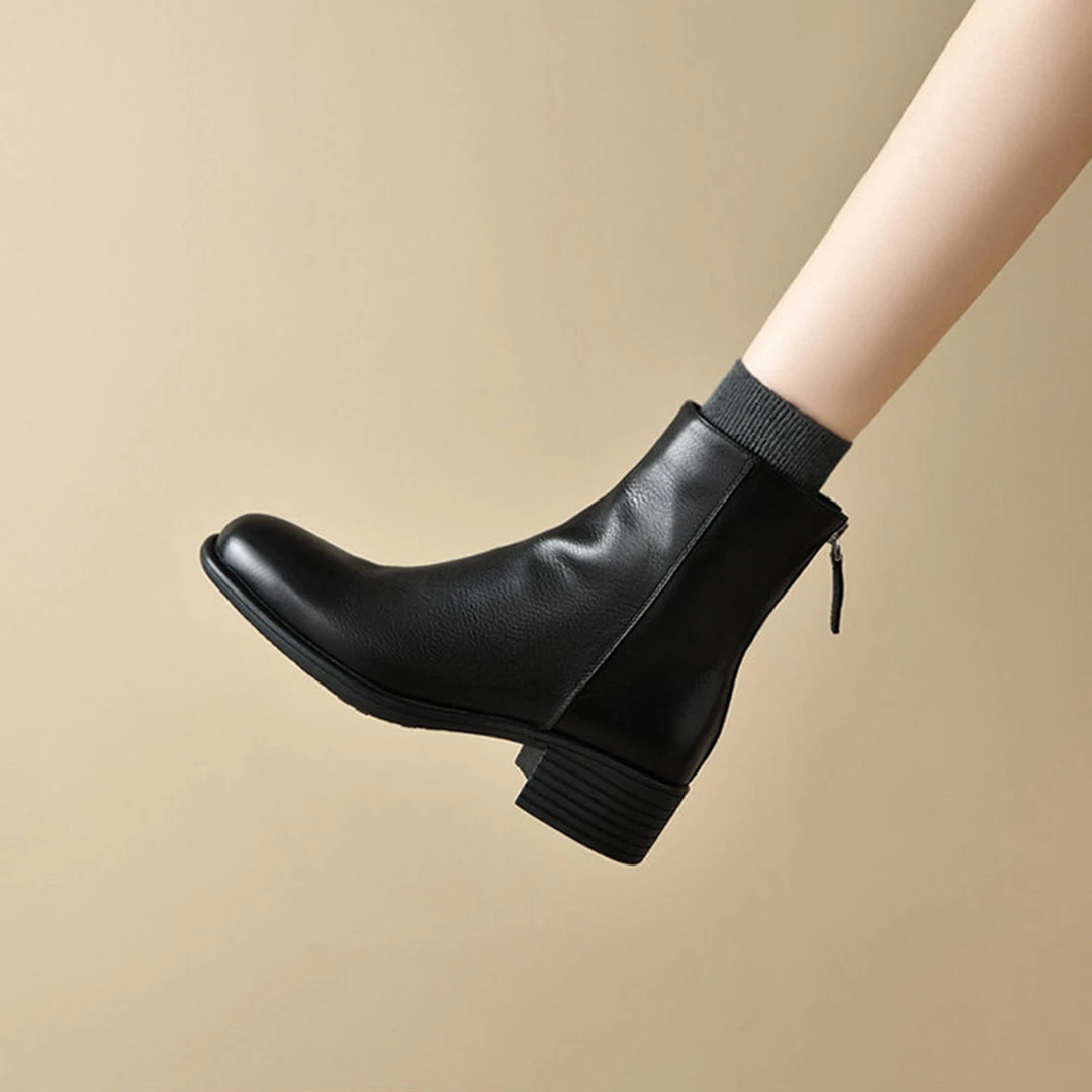 ins镇店之宝！巨柔软~头层牛皮复古靴子女短靴中跟百搭皮靴及裸靴