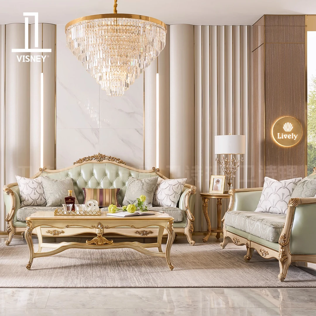 卫诗理宫廷复古小法式实木沙发欧式客厅三人位皮艺沙发EF2