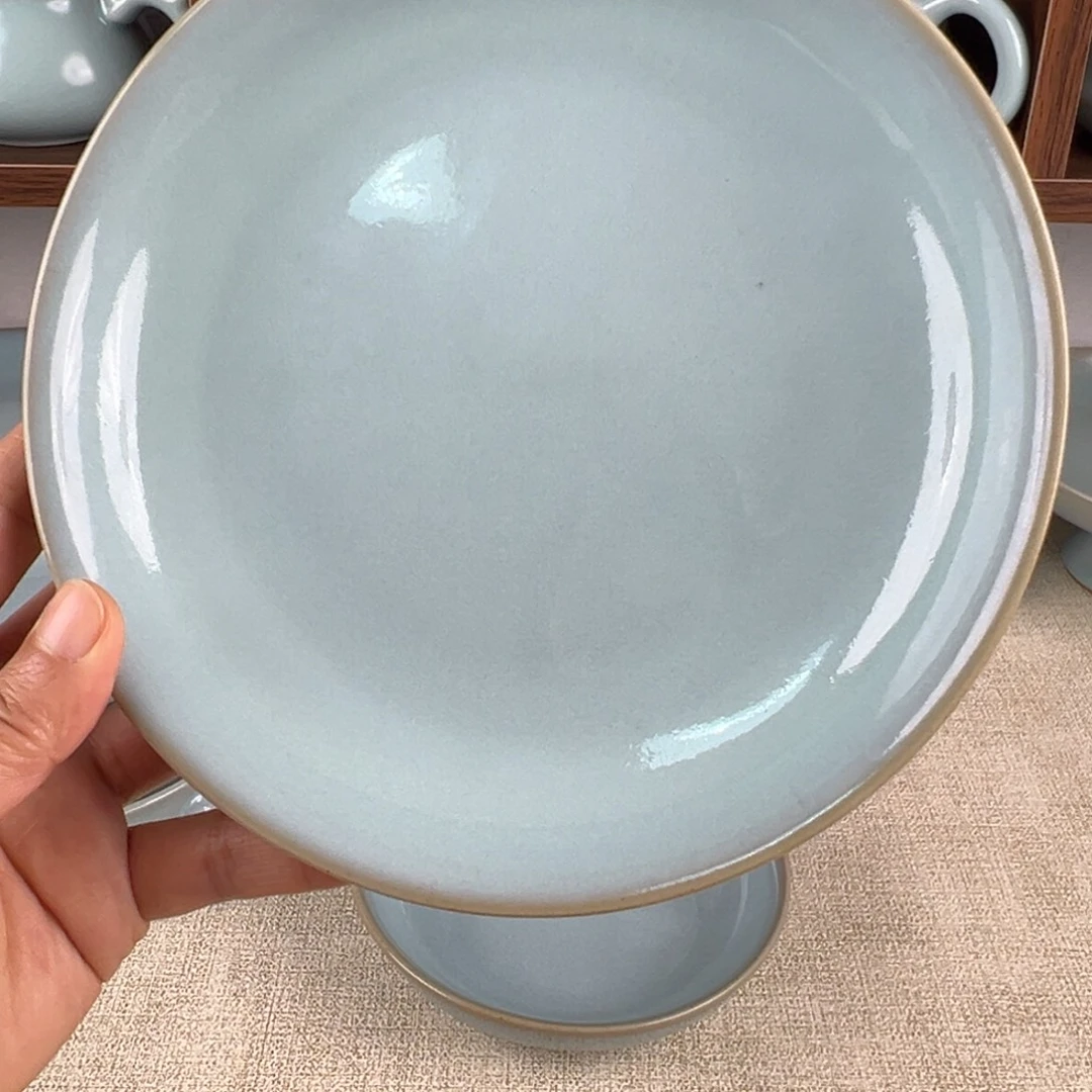 摆件瓷天青釉大号汝窑盘微瑕