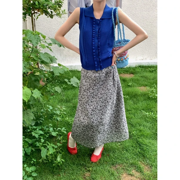 赵小小【灰调小香】新款中长裙设计感A字休闲气质百搭半身裙女27308