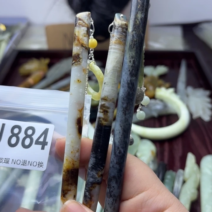 蛇纹石玉发饰合金欣*