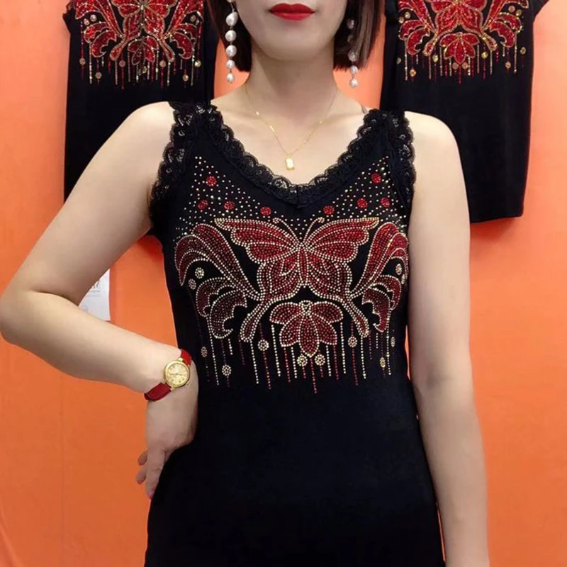 吊带背心女夏季新款蕾丝V领时尚显瘦百搭减龄潮流无袖弹力上衣