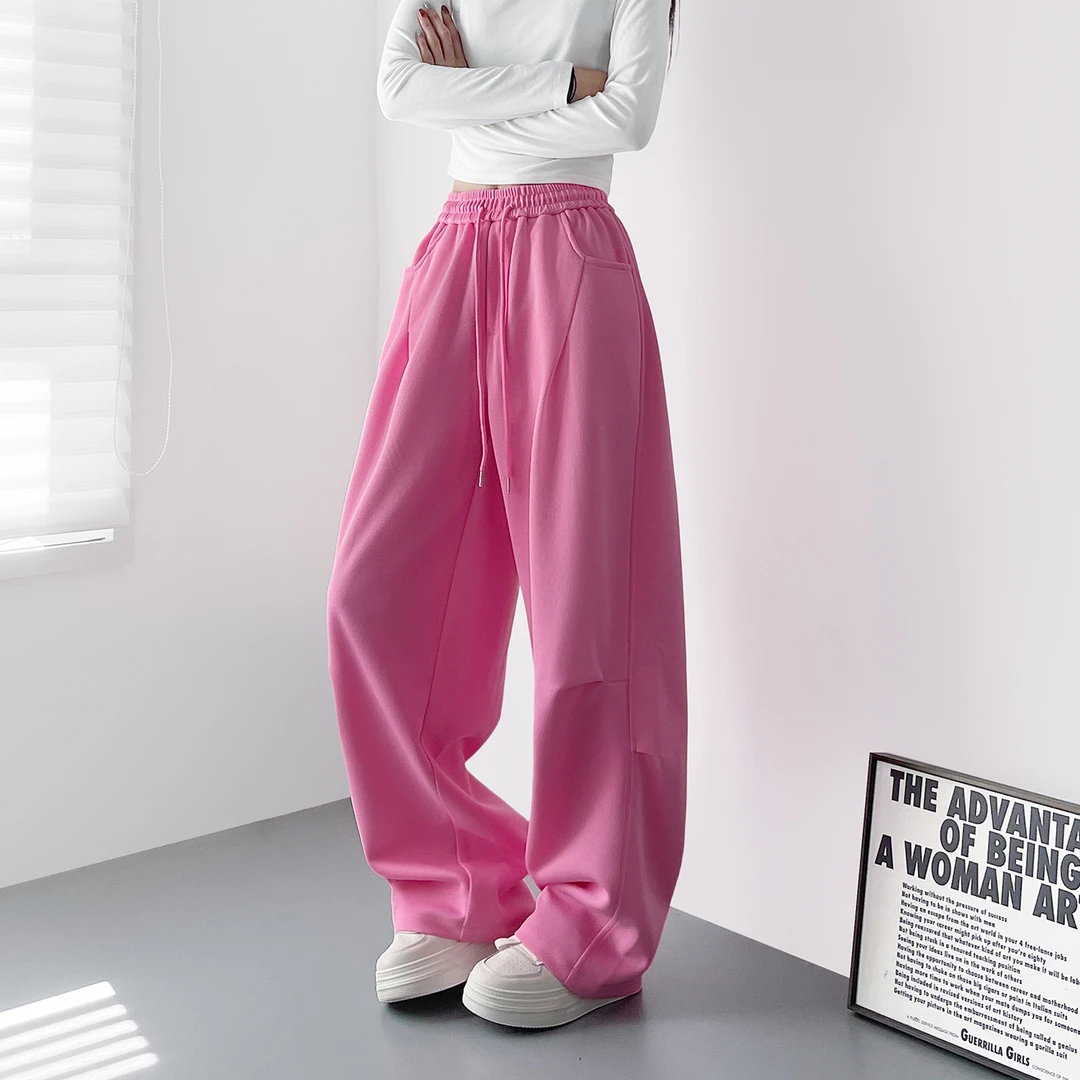 高腰压褶运动休闲卫裤女秋季新款大码胖mm显瘦垂感软糯阔腿长裤子