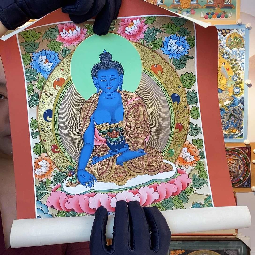 阴***天卷轴画纯手绘唐卡小桌摆