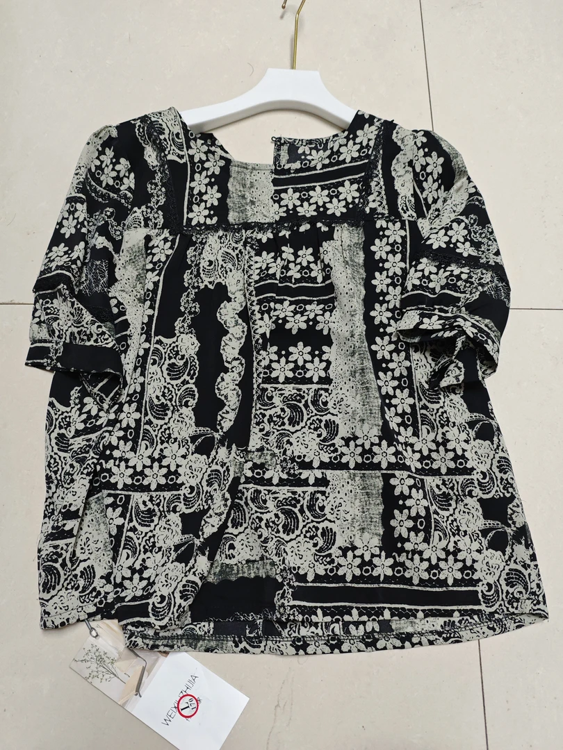 圆领短袖静奢风波西米亚风T恤休闲宽松清冷新中式