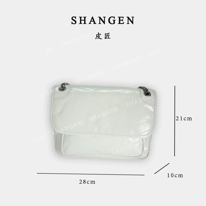 【母亲节礼物】XKY-6128-白色-【大】复古头层牛皮单肩斜挎女包