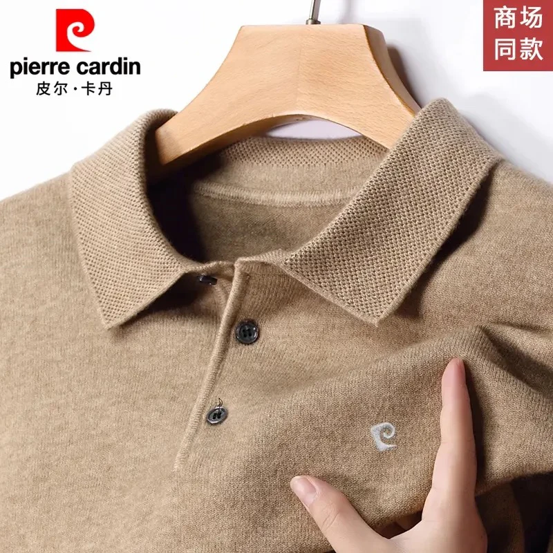 皮尔卡丹高端针织衫冬季翻领加厚保暖毛衣中老年商务加大上衣